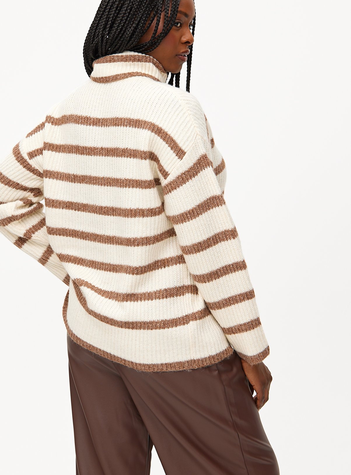 Cream Stripe Roll Neck Jumper 14 - Image 4 thumbnail